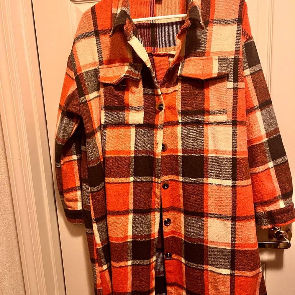 Shein Orange and Brown Plaid Jacket